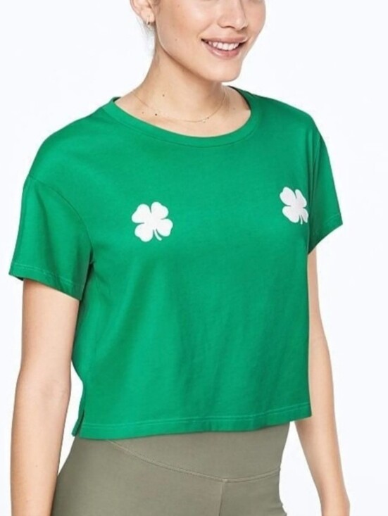PINK Victoria's Secret Tops - PINK Green Clover Printed Cropped Tee - Women